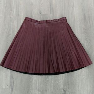 J. Crew burgundy faux leather pleated skirt